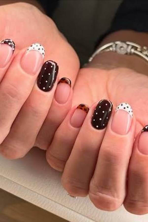 Black and White Polka Dot Mixed Nails