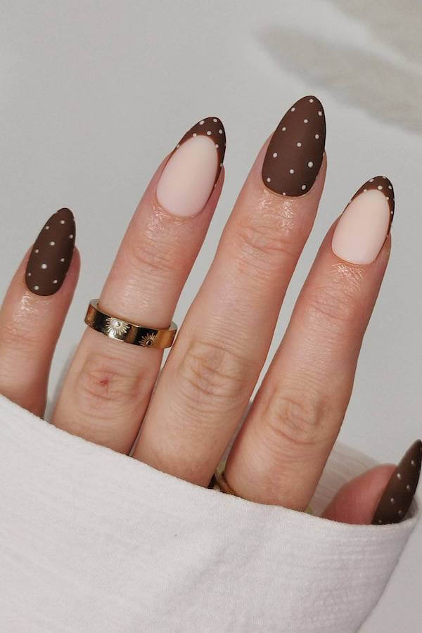 Matte Brown Polka Dot Nails