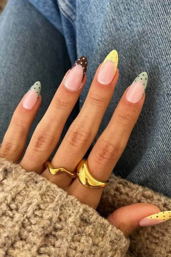 Pastel French Tips with Polka Dots