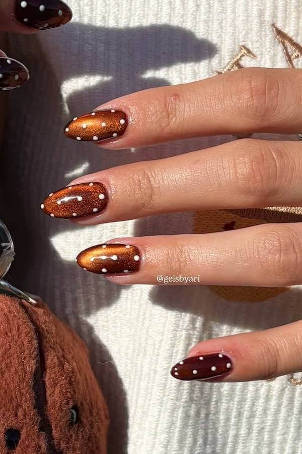 Metallic Brown Polka Dot Nails