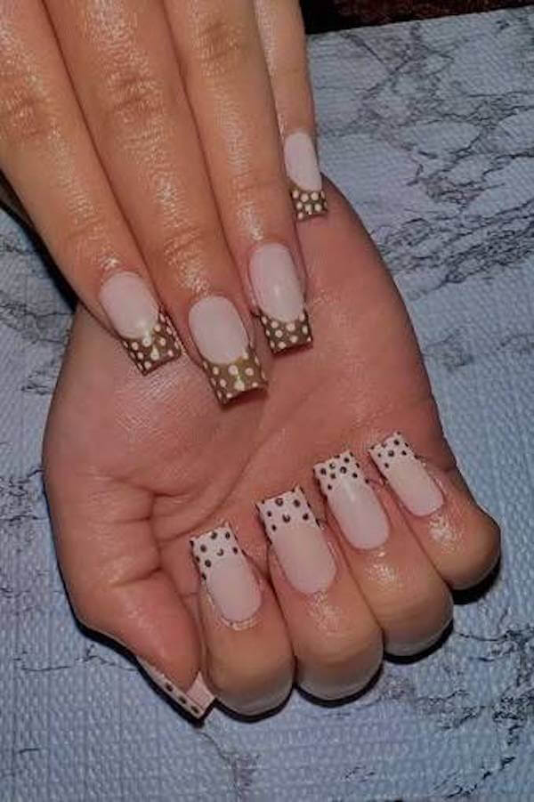 Brown Polka Dot French Tip Nails