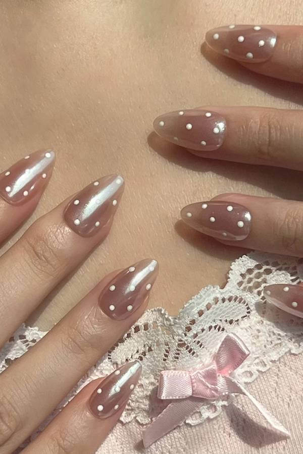 Iridescent Pink Polka Dot Nails