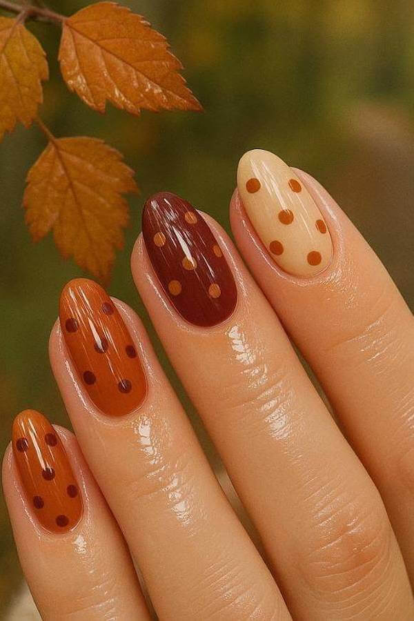 Autumn Brown Polka Dot Nails