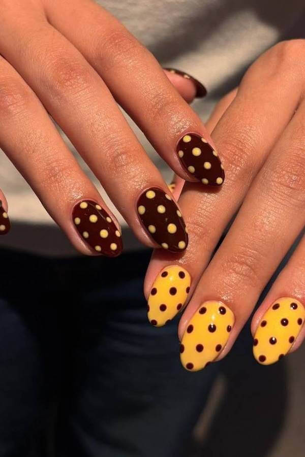 Yellow and Brown Polka Dot Nails