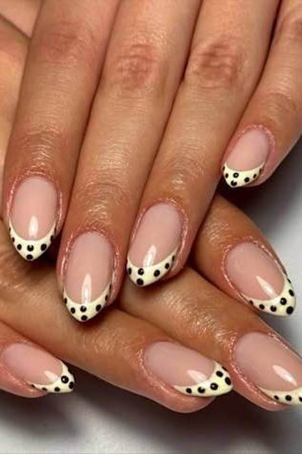 Nude and Black Polka Dot French Tips