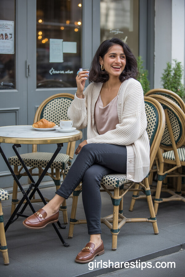 Cream cardigan with jeans