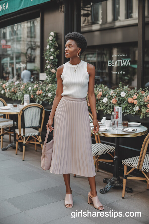 Pleated skirt with knit top