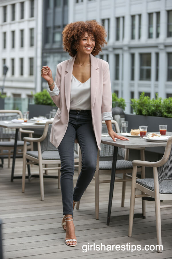 Pastel blazer with white cami