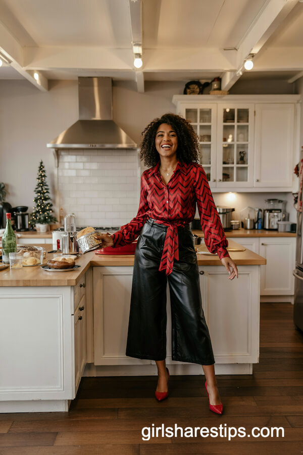 Chevron Blouse and Black Culottes Combo