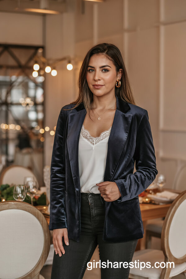 Velvet Blazer and Skinny Jeans Look