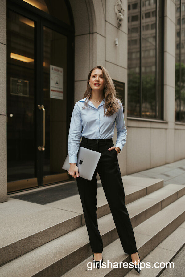 Light Blue Button-Down and Black Slacks