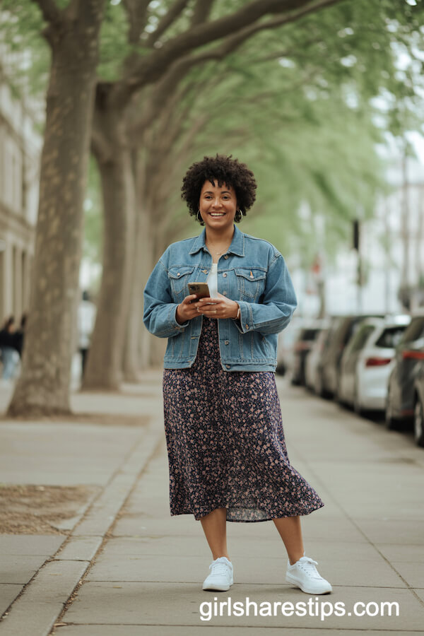 Denim Jacket Floral Midi Skirt