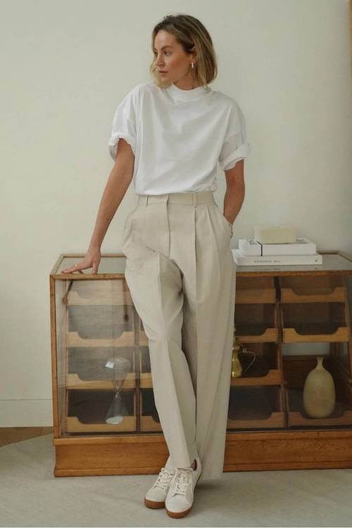 business casual work outfit ideas with sneakers women