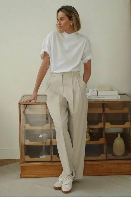 business casual work outfit ideas with sneakers women