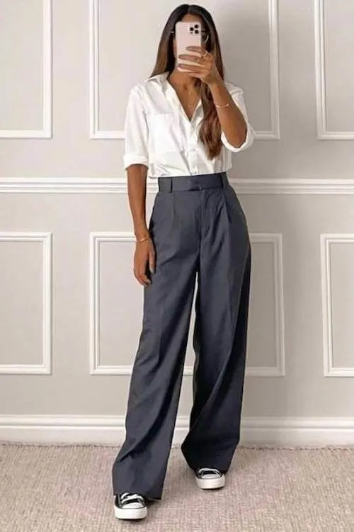 business casual work outfit ideas with sneakers women