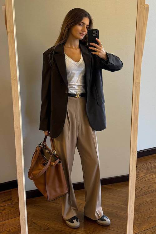 business casual work outfit ideas with sneakers women