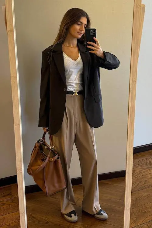 business casual work outfit ideas with sneakers women