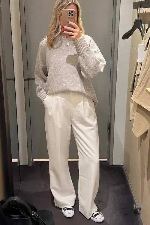 business casual work outfit ideas with sneakers women
