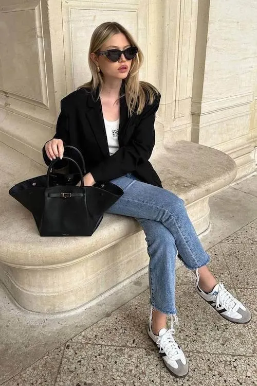 business casual work outfit ideas with sneakers women