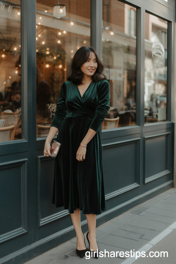 Velvet Midi Dress & Black Heels