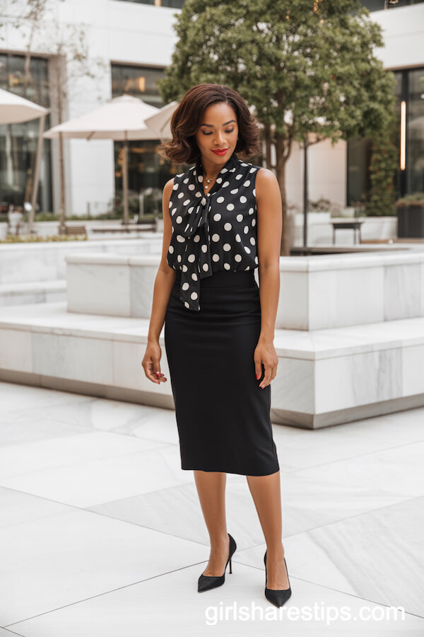 Polka Dot Blouse & Pencil Skirt