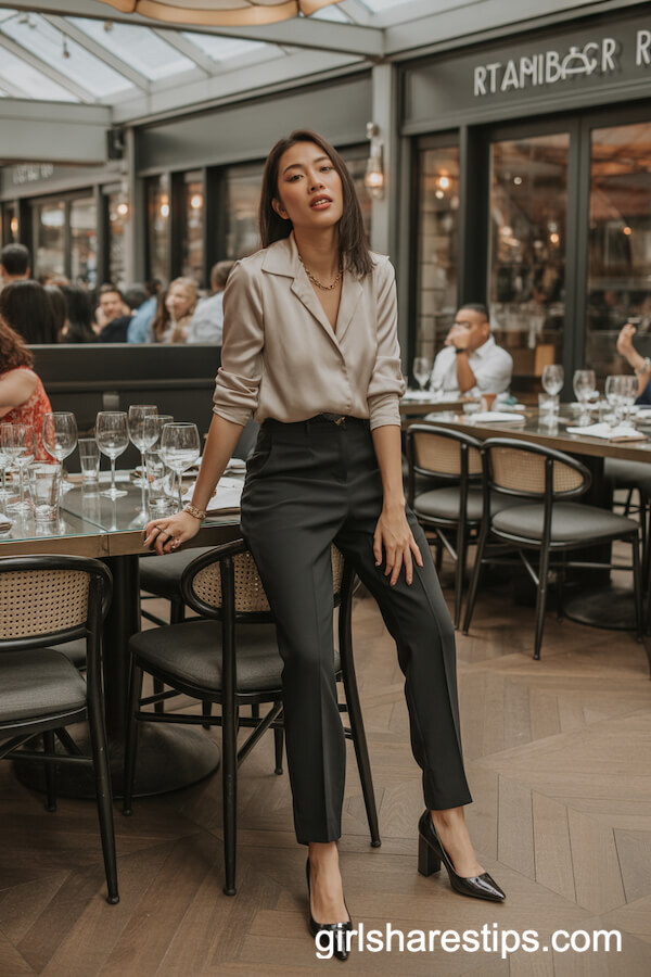 Silk Blouse Black Trousers