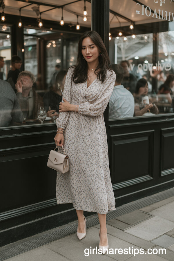 Floral Midi Dress & Nude Heels