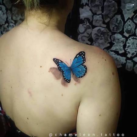 Tattoo of Flowers Butterflies Shoulder blade