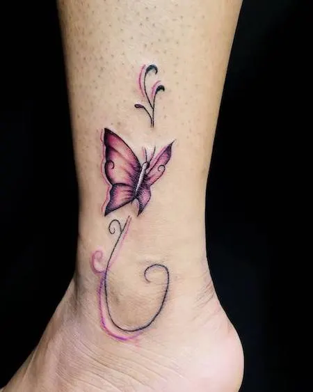 Ankle Light Purple Butterfly Tattoo