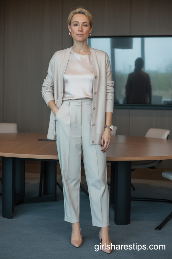Cream Twinset And Tailored Trousers For Monochrome Chic At Work