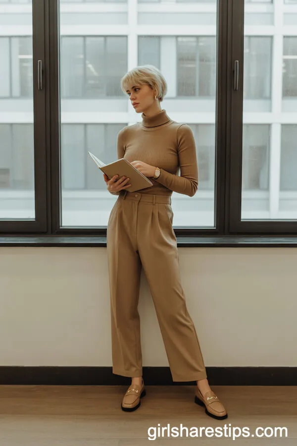 All-Tan Monochrome Outfit for Minimalist Office Elegance