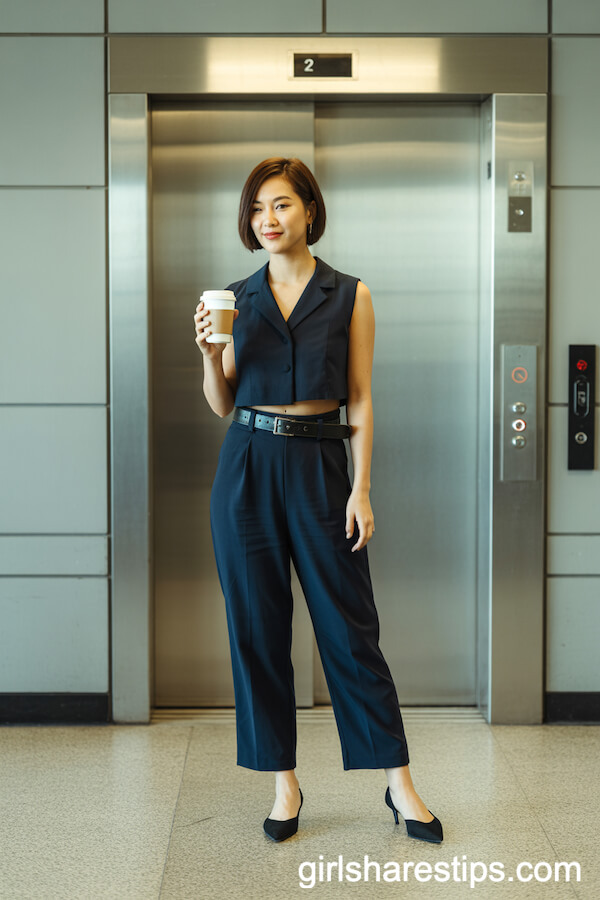 Cropped Jumpsuit with Flats for Streamlined Simplicity