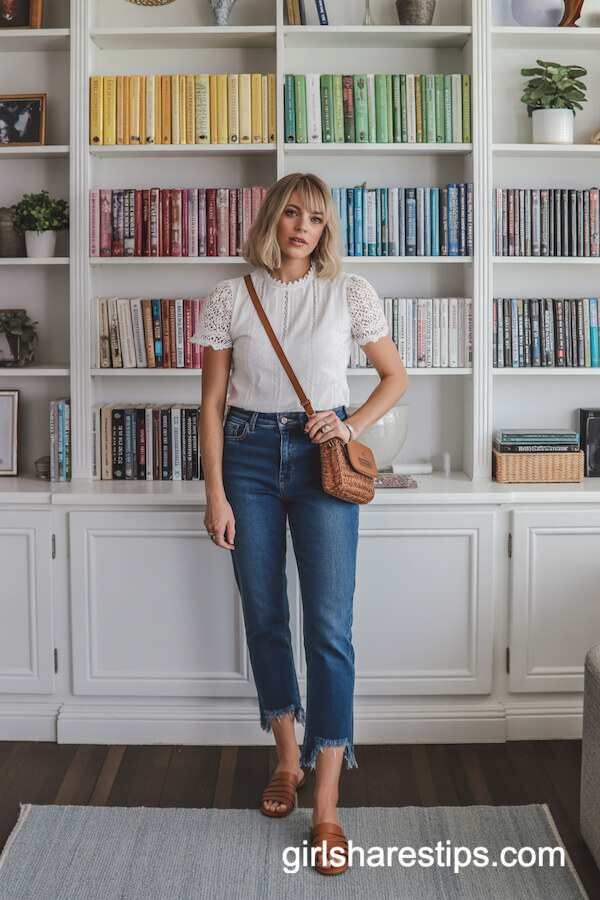 White Lace Top With Distressed Jeans