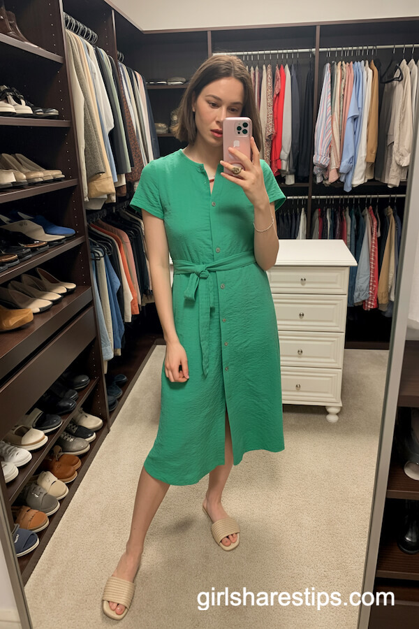 Green Button Down Midi Dress