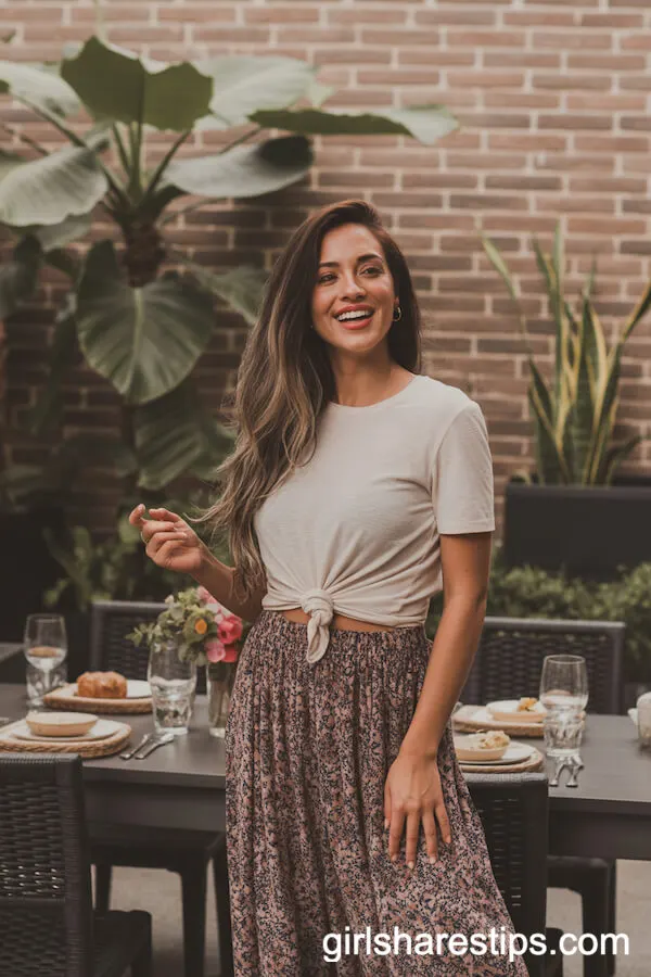 Boho Maxi Skirt and Knotted White Tee Combo