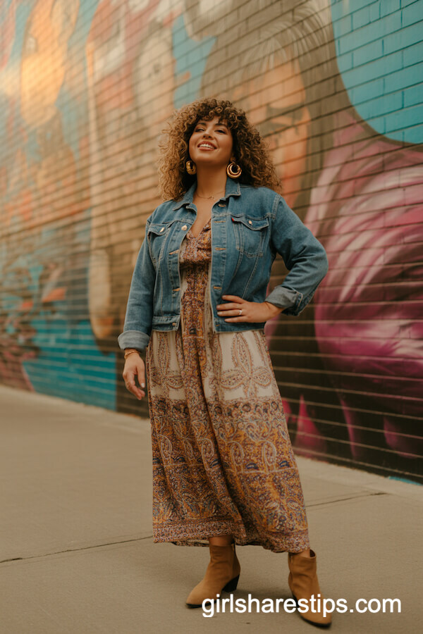Denim Jacket & Boho Maxi Dress