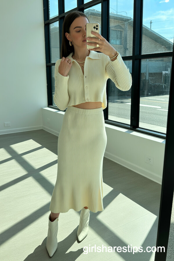Cream Knit Set & Pointed Boots