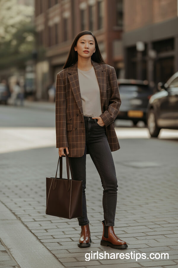 Plaid Blazer & Skinny Jeans