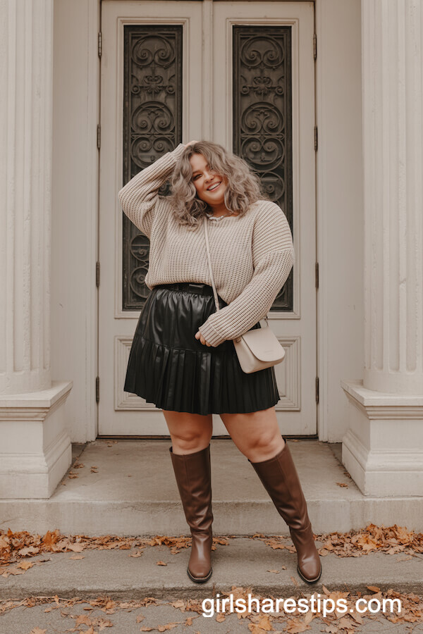 Loose Knit Sweater & Pleated Skirt