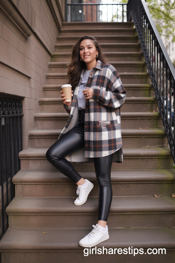 Plaid Shacket & Faux-Leather Leggings