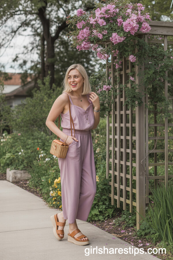 Mauve Sleeveless Jumpsuit with Platform Sandals for Instagram-Worthy Ease