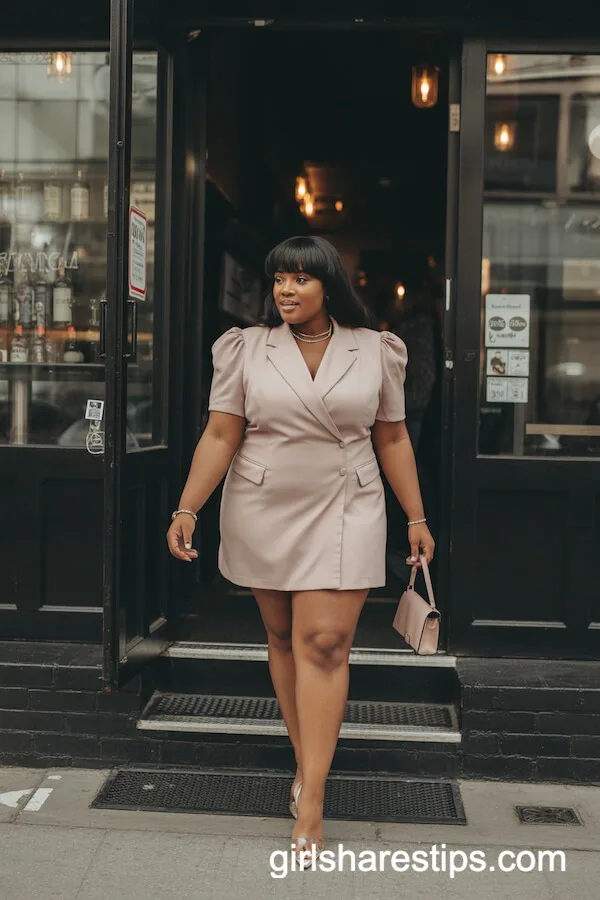 Blush Blazer Dress with Clear Heels