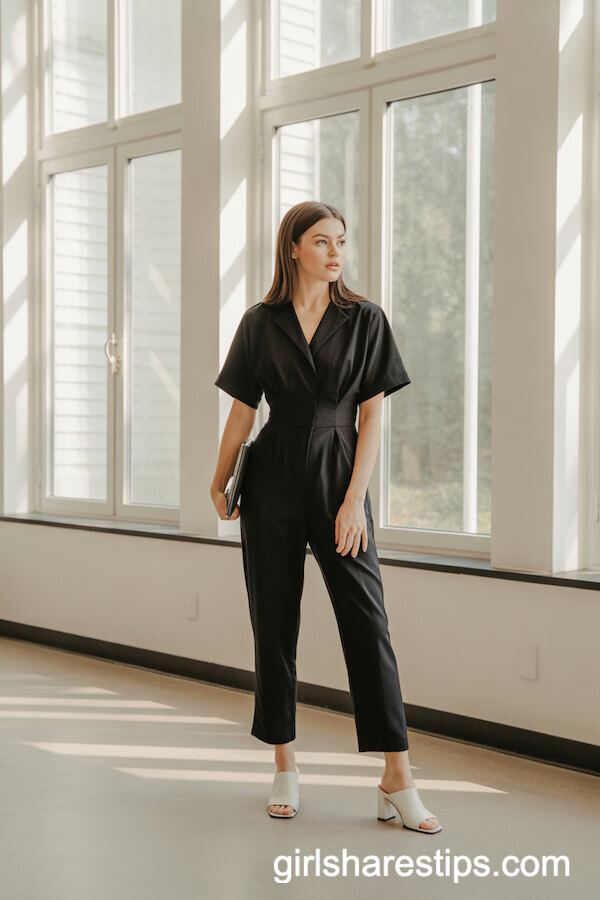 Black Minimalist Jumpsuit for Work