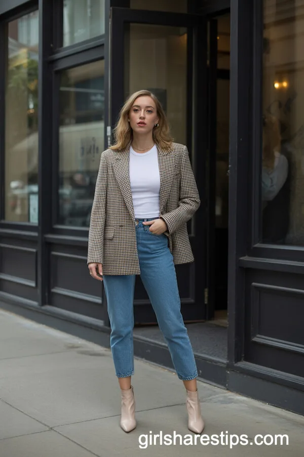 Checkered Blazer with Cropped Jeans