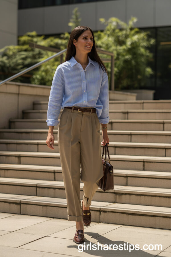 Striped Shirt Khaki Tailored Trousers