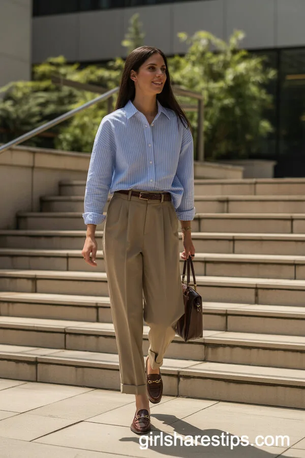 Striped Shirt Khaki Tailored Trousers
