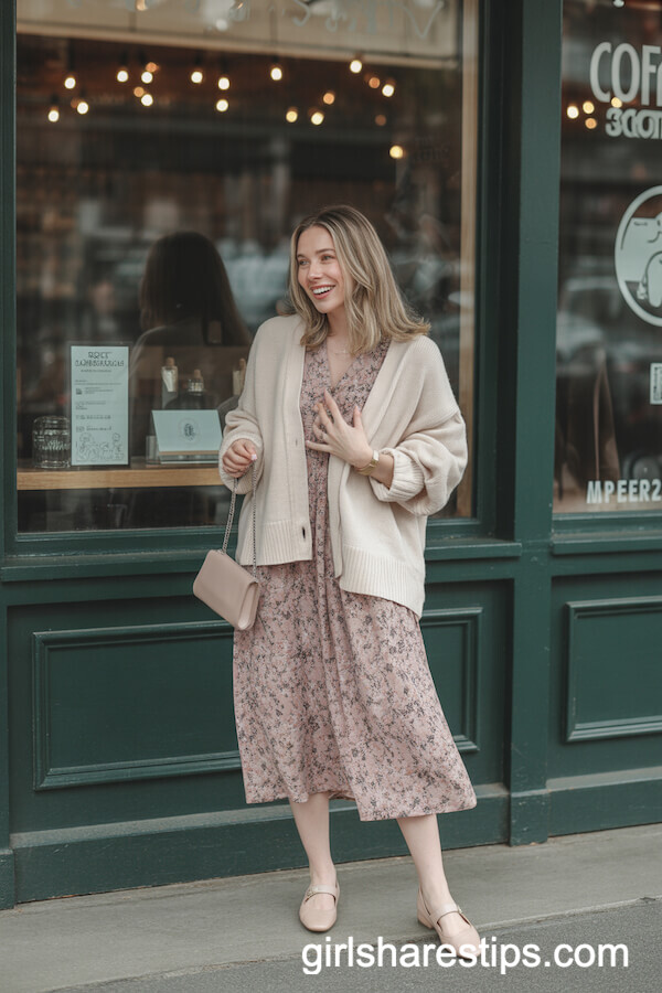 Floral Dress with Cardigan Layer