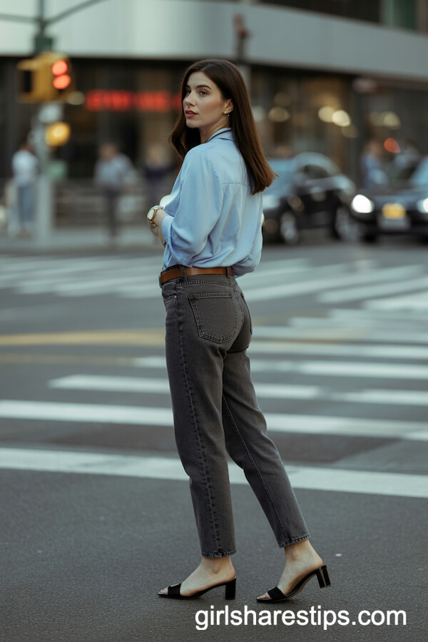 Light Blue Blouse with Dark-Wash Jeans