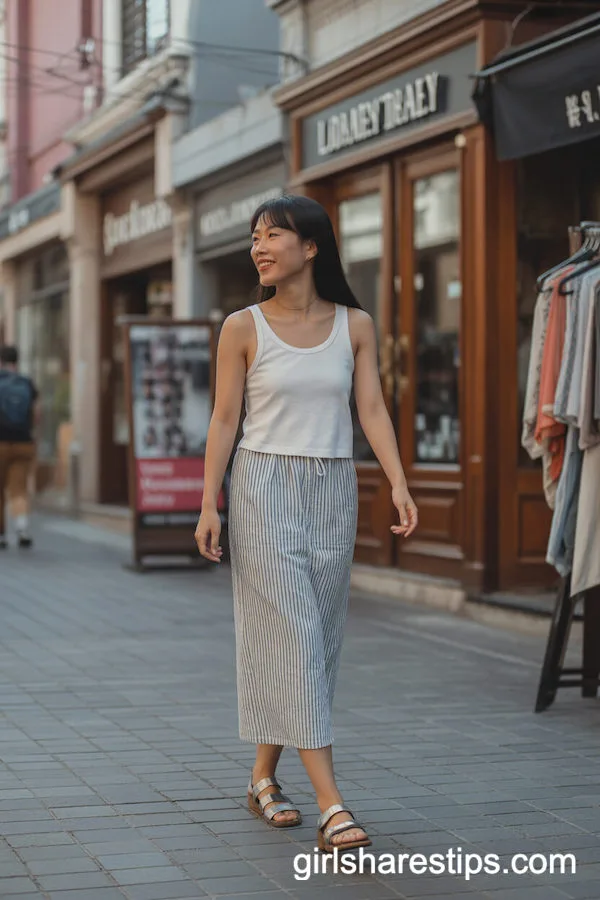 Striped Pencil Skirt and White Tank Top