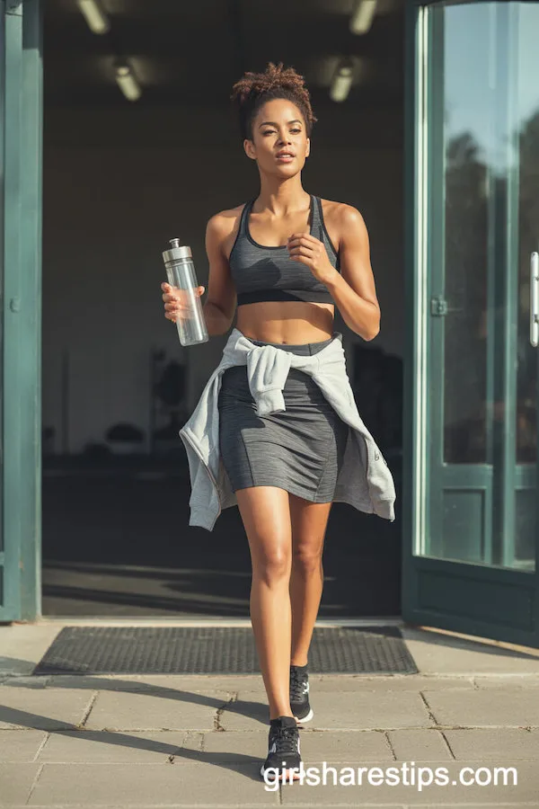 Sporty Gray Pencil Skirt with Hoodie for Active Post-Yoga Looks